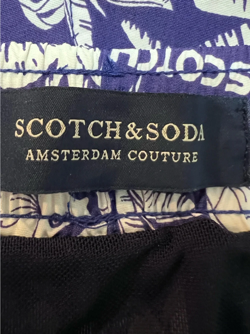 Scotch & Soda Royal Blue Tropical Swim Trunks with Side‎ Stripes. Size XL.